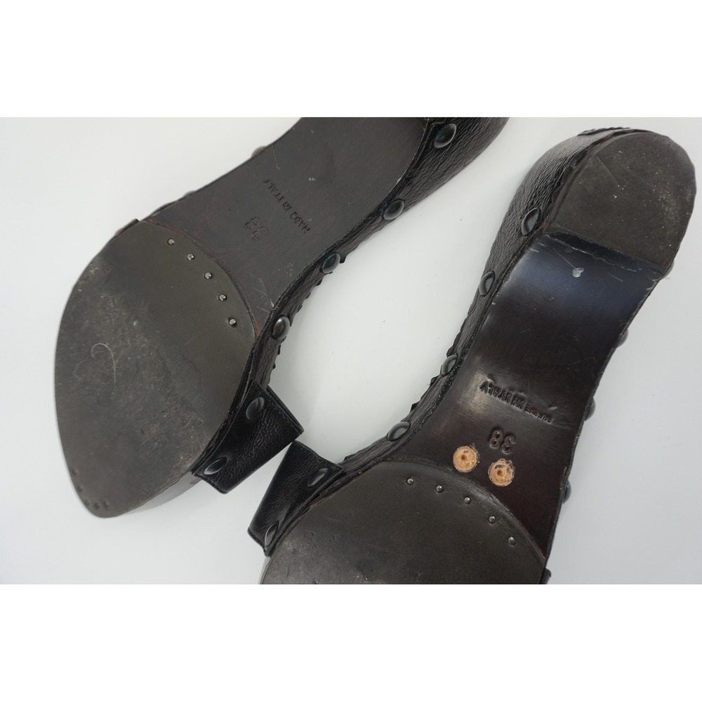 Yves St. Laurent Rive Gauche Wooden Studded Leather Clog Slide Mules Black Sz 38 - Picture 8 of 11